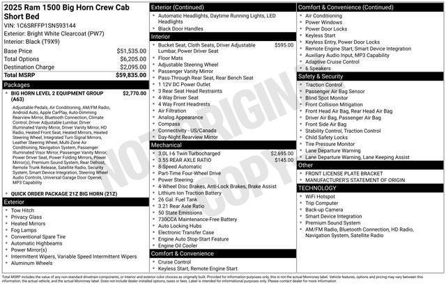 2025 RAM 1500 Big Horn Crew Cab 4X4 5'7' Box
